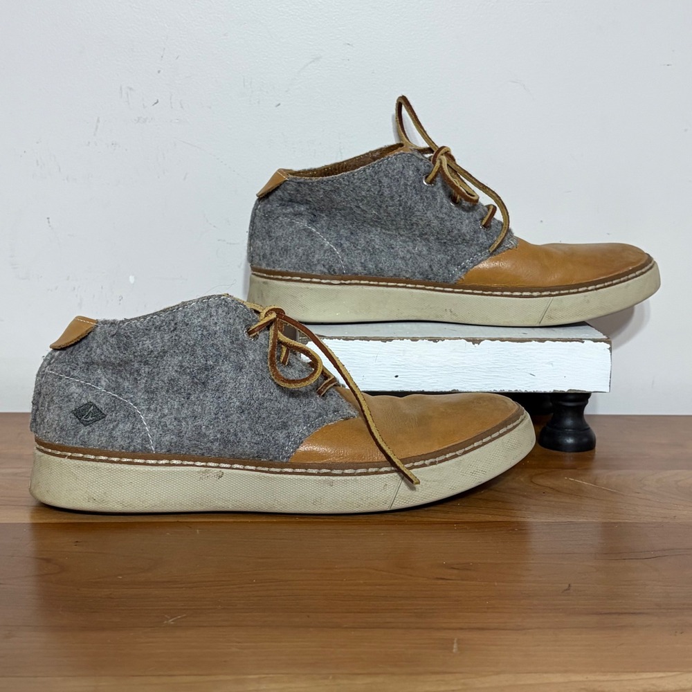Sperry Mens STS13451 Grey Wool Tan Leather Chukka Sneakers Boots 7.5M